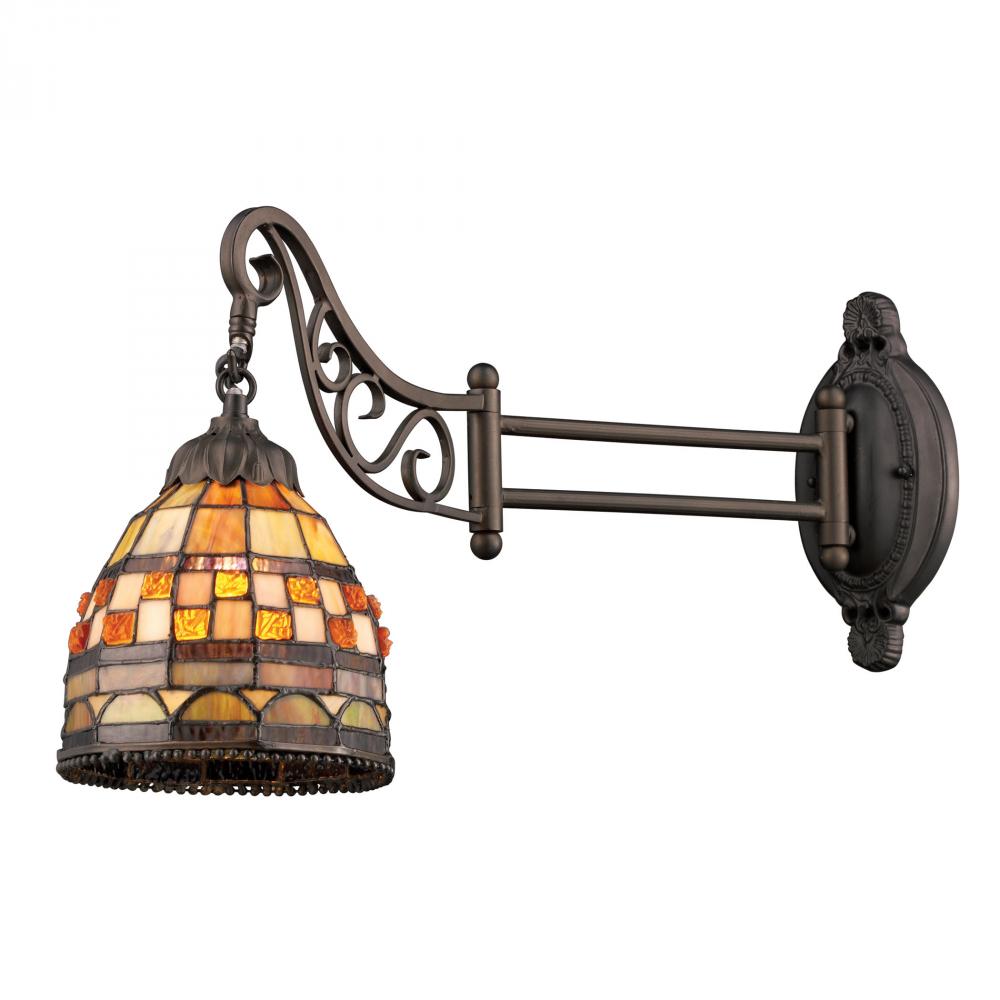 Jewelstone 1-Light Swingarm Wall Lamp in Tiffany Bronze with Tiffany Style Glass