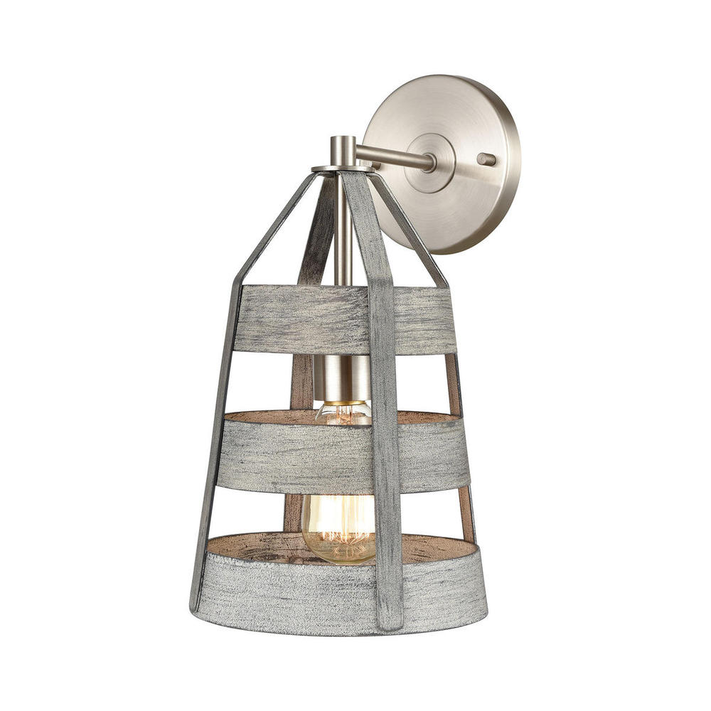 Brigantine 1-Light sconce in  Weathered Driftwood / Satin Nickel