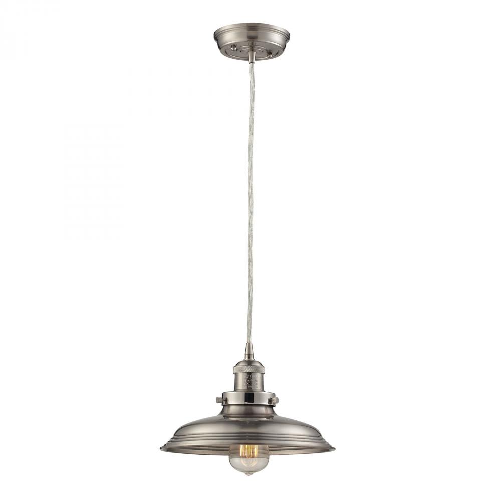 Newberry 1-Light Mini Pendant in Satin Nickel with Matching Shade