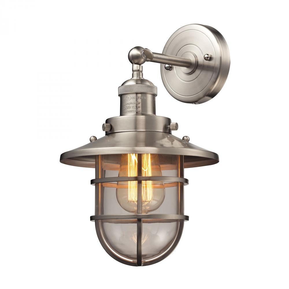 Seaport 1-Light Wall Lamp in Satin Nickel with Clear Glass