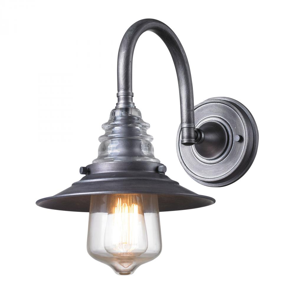 Insulator Glass 1-Light Wall Lamp in Weathered Zinc