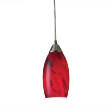 ELK Home Plus 20001/1RG - Galaxy 1-Light Mini Pendant in Satin Nickel with Red Glass