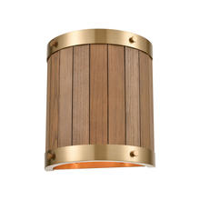 ELK Home Plus 33370/2 - Wooden Barrel 2-Light Sconce in Satin Brass with Slatted Wood Shade in Medium Oak