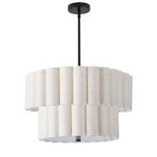 Dainolite PCA-224P-MB-FX - 4 Light Matte Black 2 Tier Pendant w/ Flax Scallop Shades