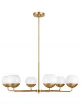 Visual Comfort & Co. Studio Collection 3168106-848 - Alvin modern 6-light indoor dimmable chandelier in satin brass gold finish with white milk glass glo