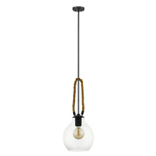 Eglo Canada 205844A - 1 LT Pendant w/ Black Finish , Brown Roping & Clear Glass Shade